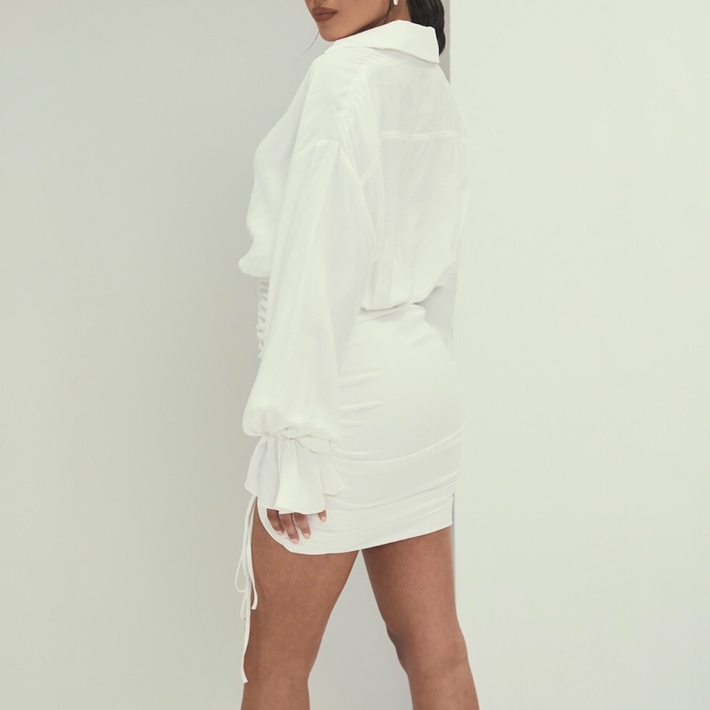✨NWT•Mistress Rocks | ‘ITS A WRAP’ White Draped Shirt Dress - Picture 14 of 14